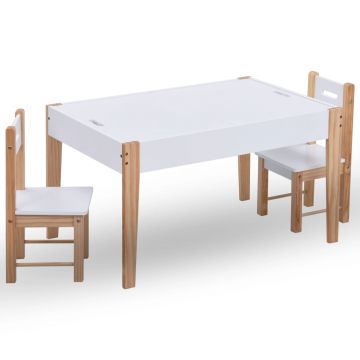 Set masă cu scaune pentru copii cu tablă 3 piese negru și alb