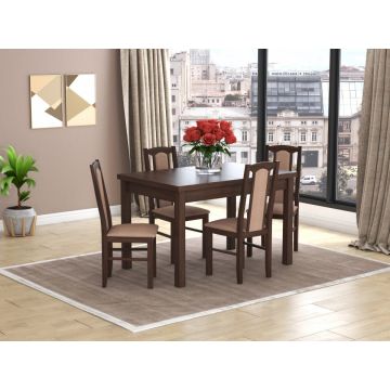 Set masa extensibila 120x150cm cu 4 scaune tapitate, mb-13 max5 si s-37 boss7 o15, nuc, lemn masiv de fag, stofa