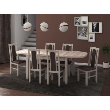 Set masa extensibila 160x200cm cu 6 scaune tapitate, MB-12 Venus1 si S-37 Boss7 S6, sonoma, lemn masiv de fag, stofa