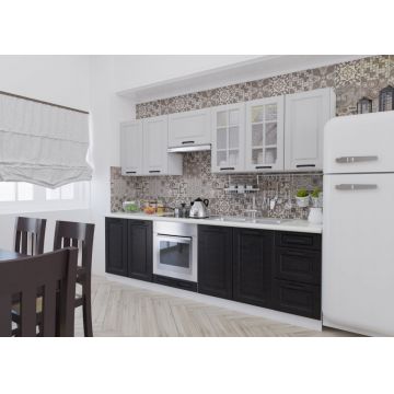 Set Mobila Bucatarie Scandi, 260 CM, MDF Alb/Negru Mat