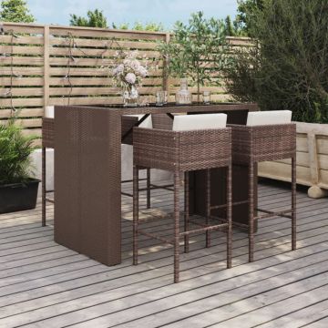 Set mobilier bar de grădină cu perne, 5 piese, maro, poliratan
