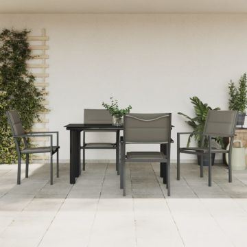Set mobilier de grădină, 5 piese, negru, oțel și textilenă