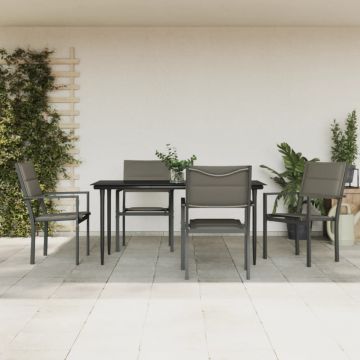 Set mobilier de grădină, 5 piese, negru, oțel și textilenă