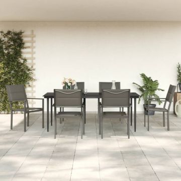 Set mobilier de grădină, 7 piese, negru, oțel și textilenă