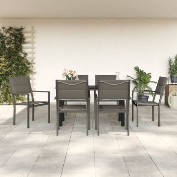 Set mobilier de grădină, 7 piese, negru, oțel și textilenă