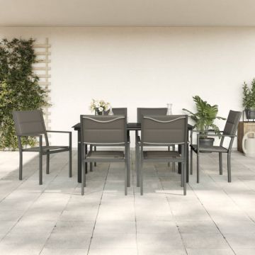 Set mobilier de grădină, 7 piese, negru, oțel și textilenă