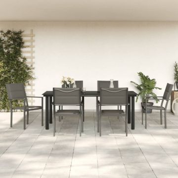 Set mobilier de grădină, 7 piese, negru, oțel și textilenă