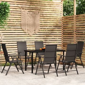 Set mobilier de grădină, 7 piese, negru