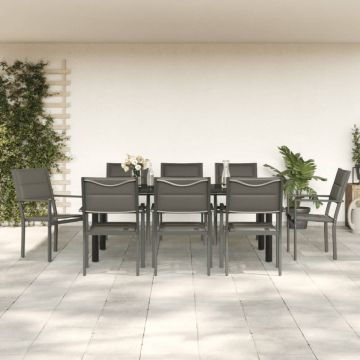 Set mobilier de grădină, 9 piese, negru, oțel și textilenă