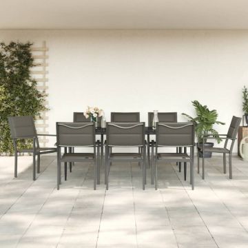 Set mobilier de grădină, 9 piese, negru, oțel și textilenă