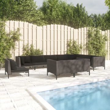 Set mobilier de grădină cu perne 10 piese gri închis poliratan