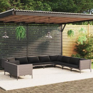 Set mobilier de grădină cu perne 10 piese gri închis poliratan