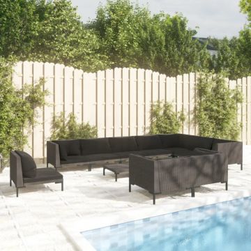 Set mobilier de grădină cu perne,11 piese,gri închis, poliratan
