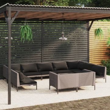 Set mobilier de grădină cu perne,11 piese,gri închis, poliratan