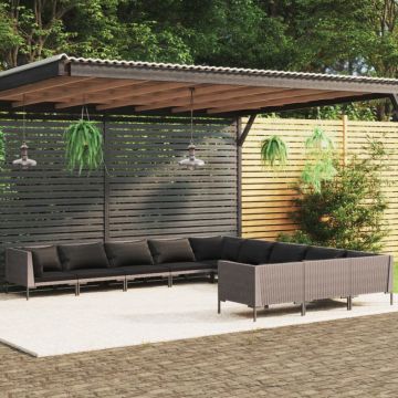 Set mobilier de grădină cu perne,11 piese,gri închis, poliratan