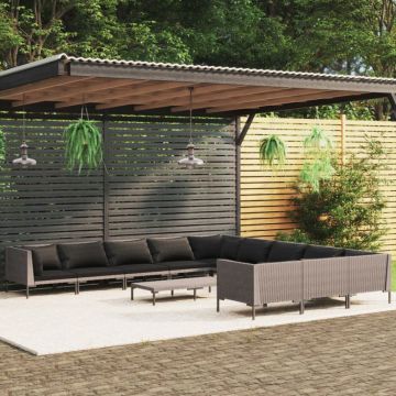 Set mobilier de grădină cu perne,12 piese,gri închis, poliratan