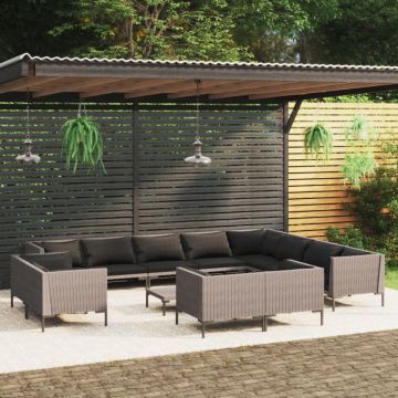 Set mobilier de grădină cu perne,13 piese,gri închis, poliratan