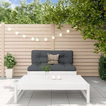 Set mobilier de grădină cu perne, 2 piese, alb, lemn masiv