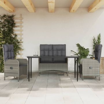 Set mobilier de grădină cu perne, 4 piese, gri, poliratan