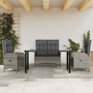 Set mobilier de grădină cu perne, 4 piese, gri, poliratan