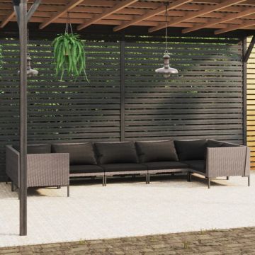 Set mobilier de grădină cu perne 7 piese, gri închis, poliratan