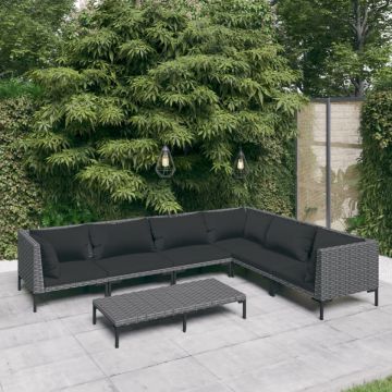 Set mobilier de grădină cu perne, 7 piese,gri închis, poliratan