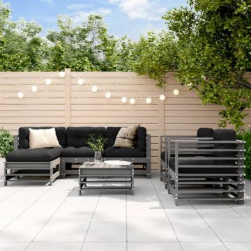 Set mobilier de grădină cu perne, 7 piese, gri, lemn masiv