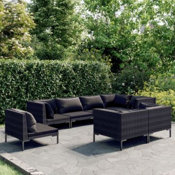 Set mobilier de grădină cu perne, 8 piese, gri închis poliratan
