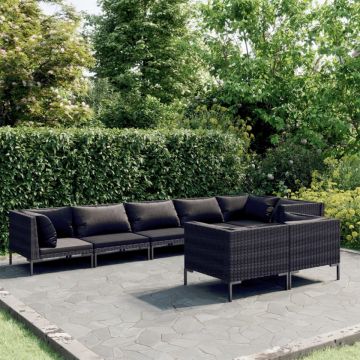 Set mobilier de grădină cu perne, 8 piese, gri închis poliratan