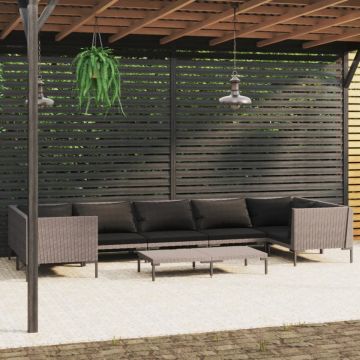 Set mobilier de grădină cu perne 8 piese gri închis poliratan
