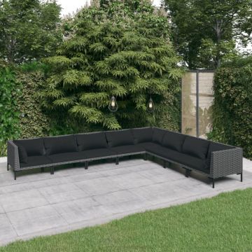 Set mobilier de grădină cu perne 8 piese gri închis poliratan