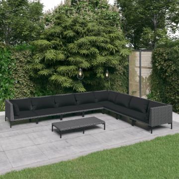 Set mobilier de grădină cu perne 9 piese gri închis poliratan