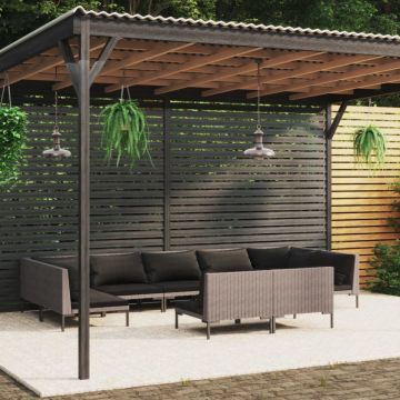 Set mobilier de grădină cu perne 9 piese gri închis poliratan