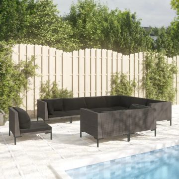 Set mobilier de grădină cu perne 9 piese gri închis poliratan