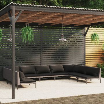Set mobilier de grădină cu perne 9 piese gri închis poliratan