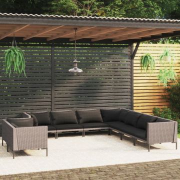 Set mobilier de grădină cu perne 9 piese gri închis poliratan