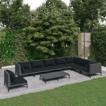 Set mobilier de grădină cu perne 9 piese gri închis poliratan