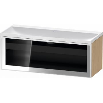 Set mobilier Duravit Vitrium cu lavoar dublu 120cm fara orificiu baterie si dulap baza cu un sertar cu front sticla c-bonded iluminare interioara stejar natur