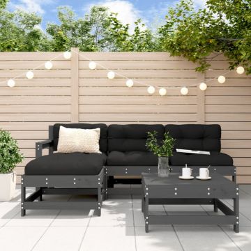 Set mobilier grădină cu perne, 5 piese, gri, lemn masiv