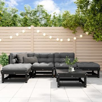 Set mobilier grădină cu perne, 6 piese, negru, lemn masiv