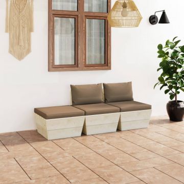 Set mobilier grădină din paleți, cu perne, 3 piese, lemn molid
