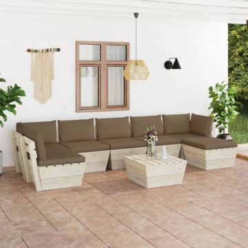 Set mobilier grădină din paleți cu perne, 8 piese, lemn molid