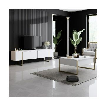 Set Mobilier Living Luxe, 2 piese - 180x30x50 cm - Alb/Auriu