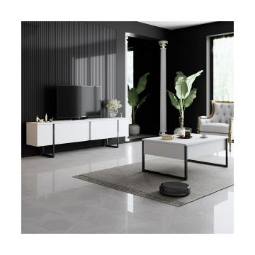Set Mobilier Living Luxe, 2 piese - 180x30x50 cm - Alb/Negru