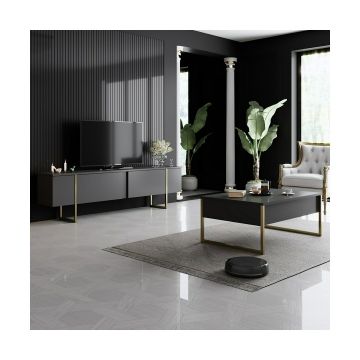 Set Mobilier Living Luxe - 2 piese, 180x30x50 cm - Antracit/Auriu