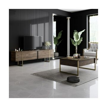 Set Mobilier Living Luxe 2 Piese, 180x30x50 cm - Nuc/Auriu