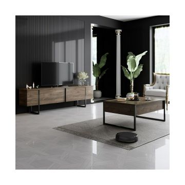 Set Mobilier Living Luxe 2 Piese, 180x30x50 cm - Nuc/Negru