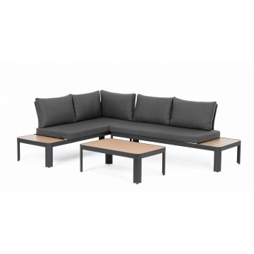 Set mobilier modular pentru gradina / terasa, Narelle Antracit / Natural, coltar 4 locuri + masa de cafea