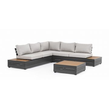 Set mobilier modular pentru gradina / terasa, Osten Gri / Natural / Antracit, coltar 5 locuri + masa de cafea
