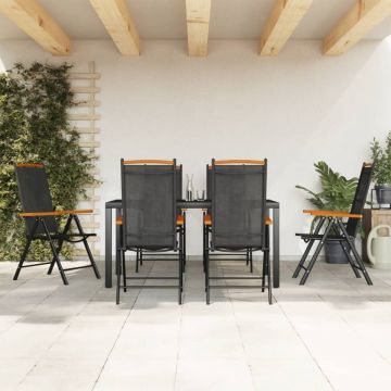 Set mobilier pentru grădină, 7 piese, negru, aluminiu